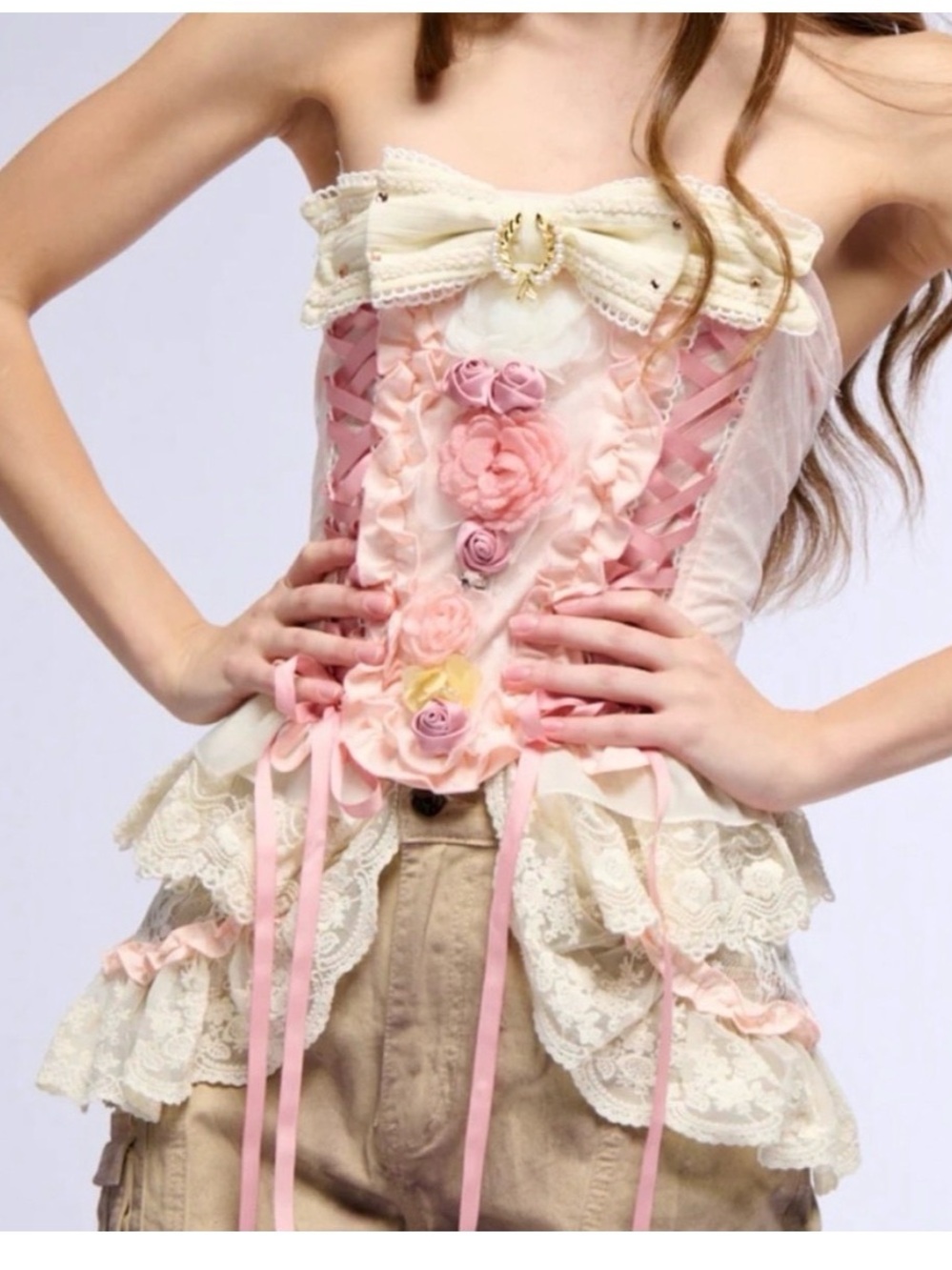 Akira (L) Marie RARE Pink Floral Lace Corset Top